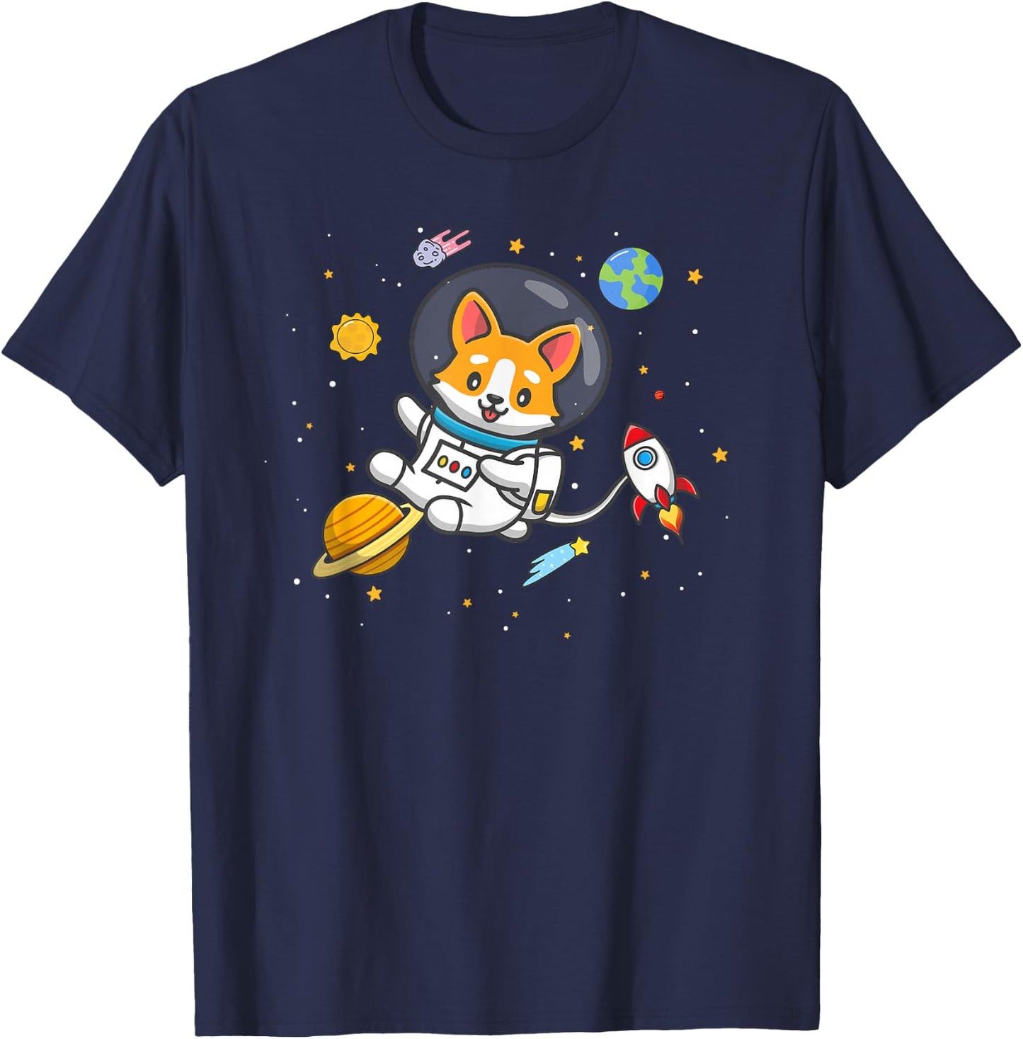 Funny Kids Boys Kawaii Space Pembroke Welsh Corgi Dog Lover T-Shirt - T-Shirt | Navy