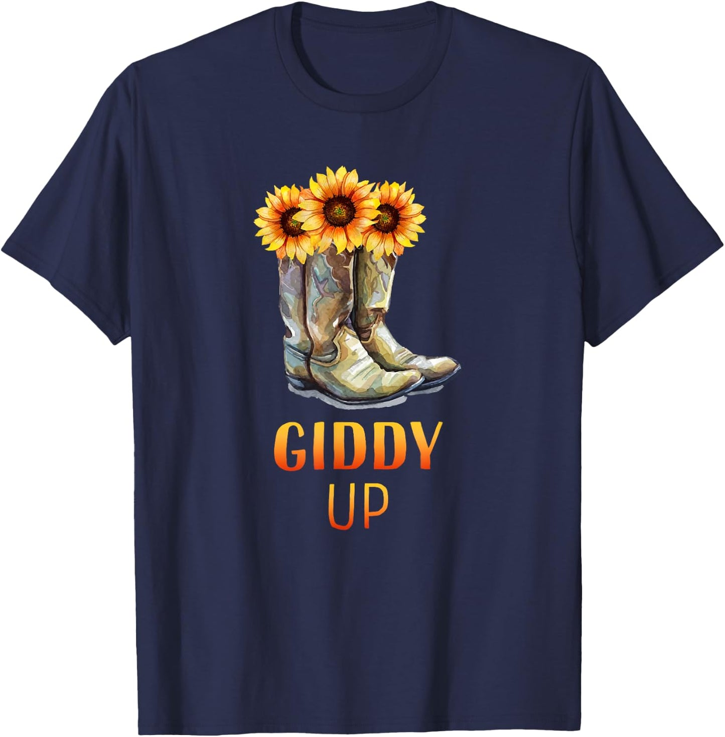 Giddy Up Cowgirl Boots T-Shirt - T-Shirt | Navy