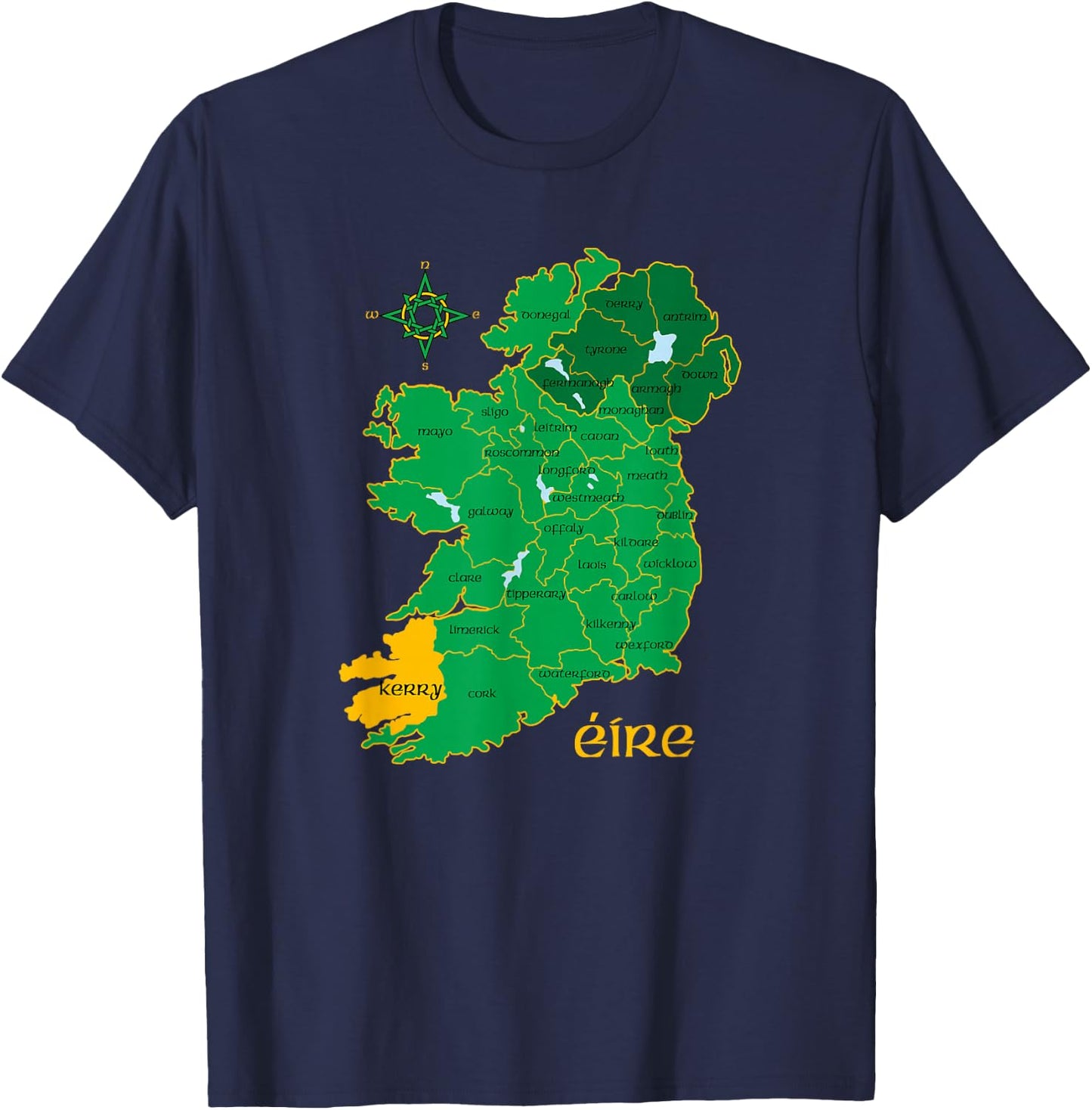 Kerry Ireland County Map Eire Irish Travel T-Shirt - T-Shirt | Navy