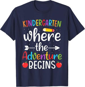 Kindergarten Where The Adventure Begins Shirt Children's Teacher T-Shirt - T-Shirt | Navy