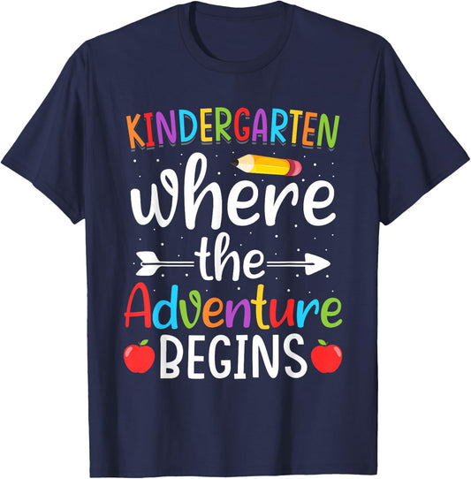 Kindergarten Where The Adventure Begins Shirt Children's Teacher T-Shirt - T-Shirt | Navy