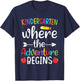 Kindergarten Where The Adventure Begins Shirt Children's Teacher T-Shirt - T-Shirt | Navy
