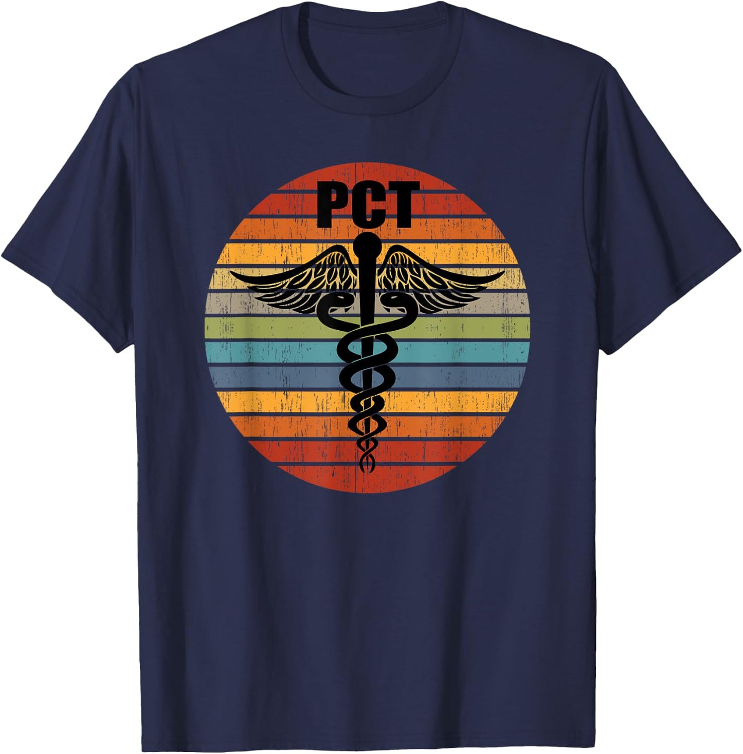 PCT Patient Care Technician Tech Medical Caduceus Retro Gift T-Shirt - T-Shirt | Navy