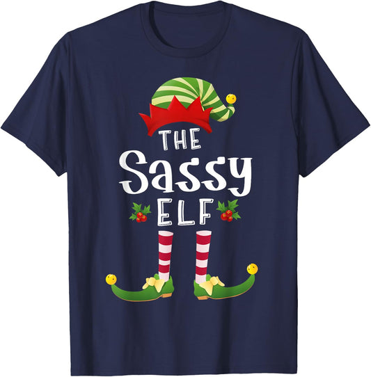 Sassy Christmas Elf Matching Pajama X-Mas Party T-Shirt - T-Shirt | Navy