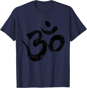 Vintage Retro Om Meditation Spiritual Indian Yoga Symbol Om T-Shirt - T-Shirt | Navy