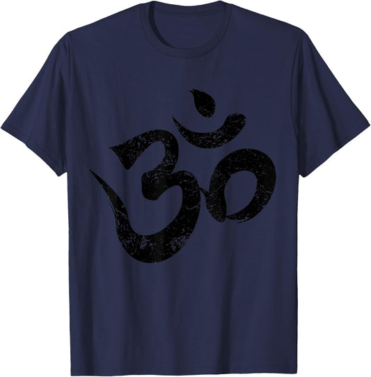 Vintage Retro Om Meditation Spiritual Indian Yoga Symbol Om T-Shirt - T-Shirt | Navy