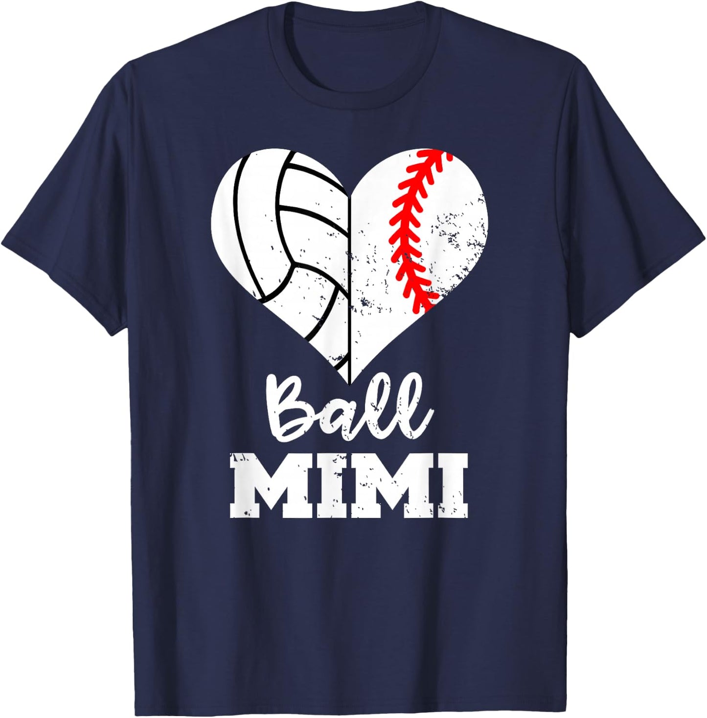 Ball Mimi Funny Baseball Volleyball Heart T-Shirt - T-Shirt | Navy