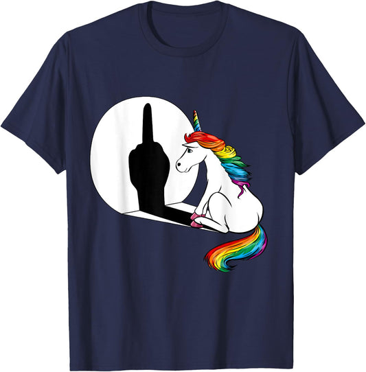 Unicorn Sarcasm Funny Shadow Unicorn Middle Finger T-Shirt - T-Shirt | Navy