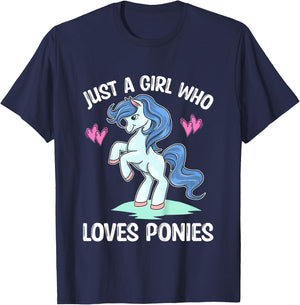 JUST A GIRL WHO LOVES PONIES Horse & Pony Lover Toddler Kids T-Shirt - T-Shirt | Navy