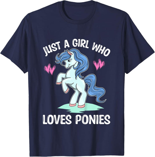 JUST A GIRL WHO LOVES PONIES Horse & Pony Lover Toddler Kids T-Shirt - T-Shirt | Navy