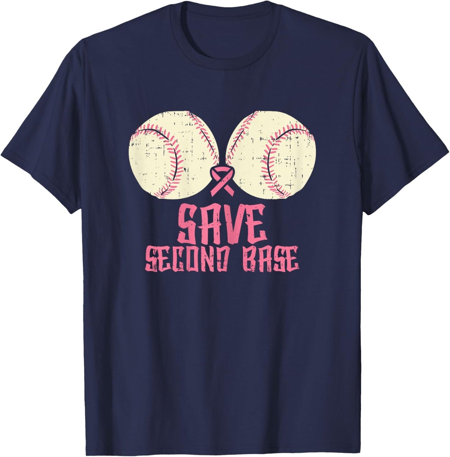 Save Baseball Boobs Softball Funny Breast Cancer Women Gift T-Shirt - T-Shirt | Navy