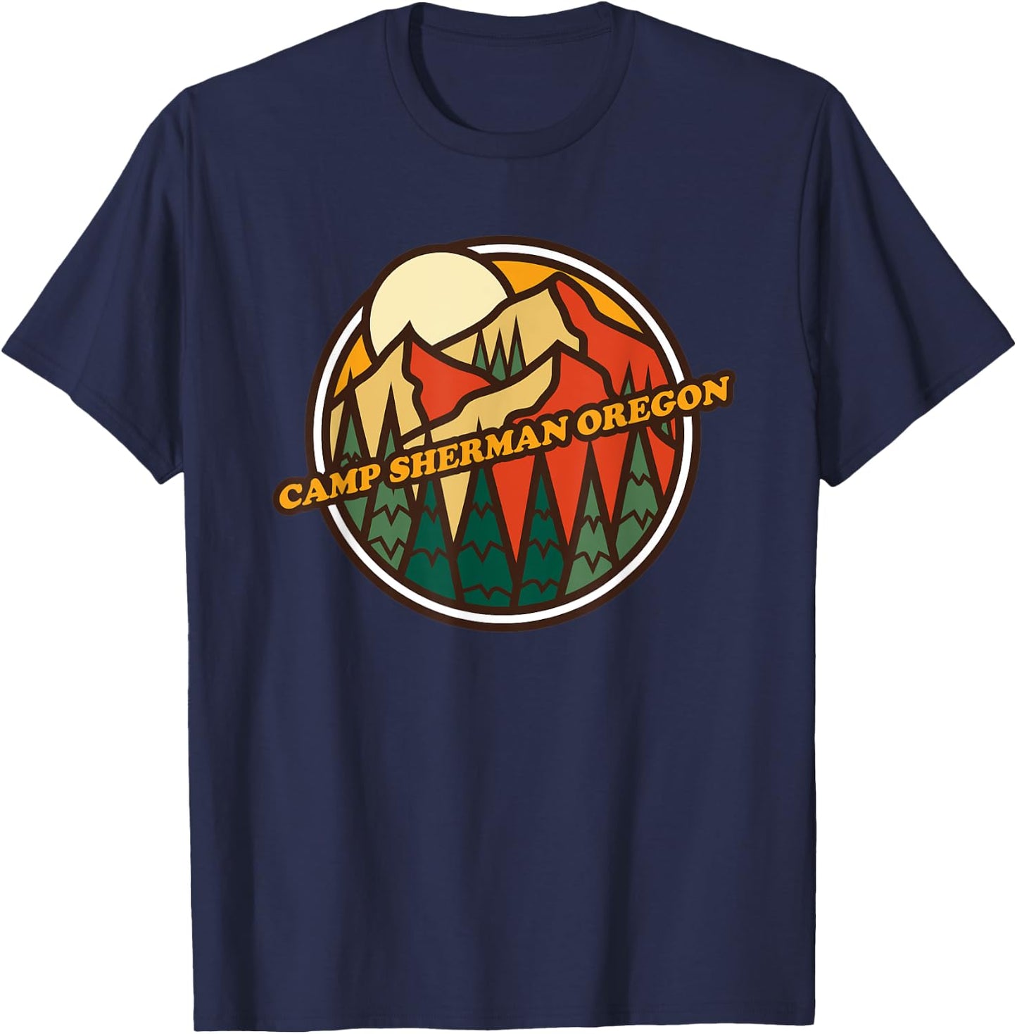Vintage Camp Sherman, Oregon Mountain Hiking Souvenir Print T-Shirt - T-Shirt | Navy