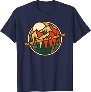 Vintage Camp Sherman, Oregon Mountain Hiking Souvenir Print T-Shirt - T-Shirt | Navy
