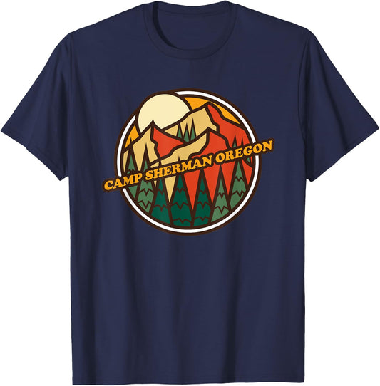 Vintage Camp Sherman, Oregon Mountain Hiking Souvenir Print T-Shirt - T-Shirt | Navy