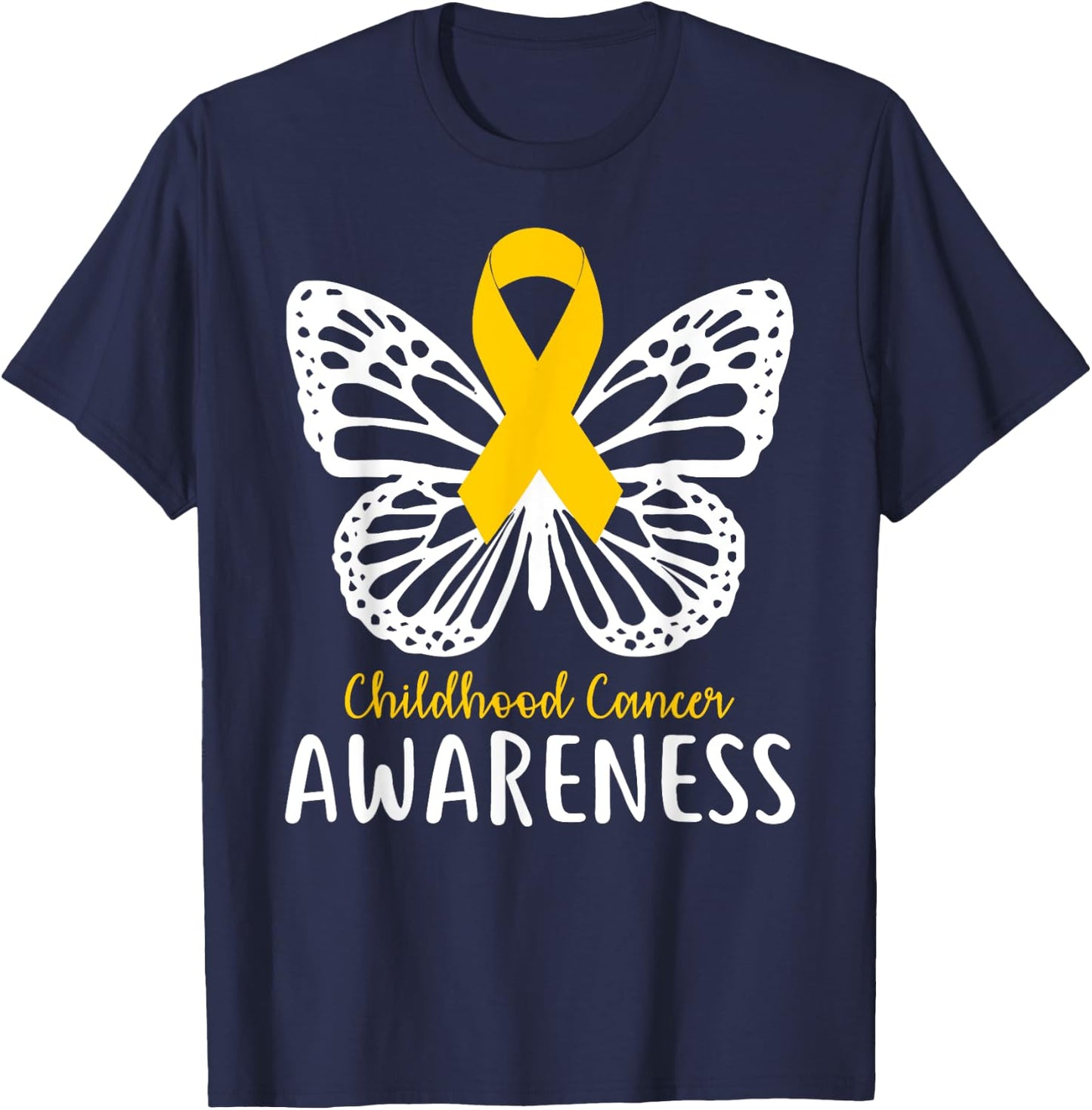Pediatric Cancer Awareness Childhood Gifts Butterfly T-Shirt - T-Shirt | Navy