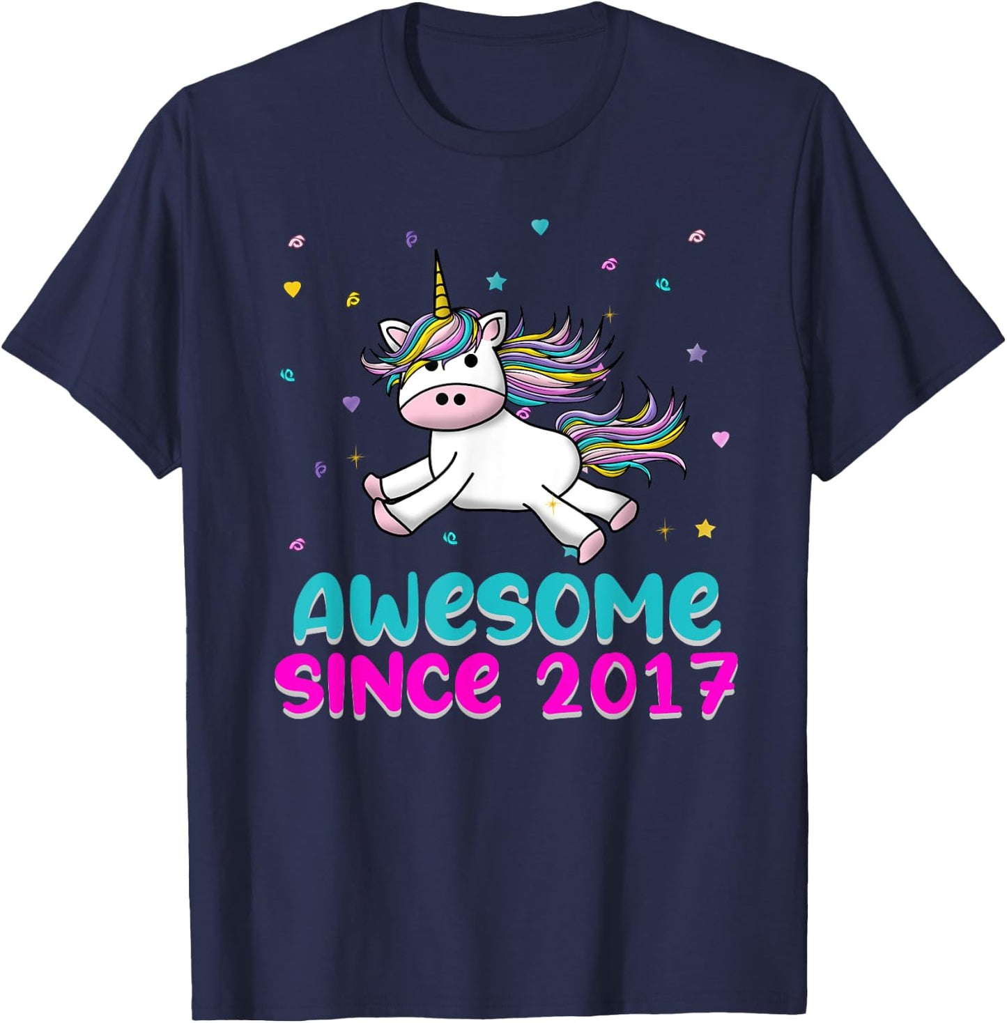 Unicorn Birthday Girl Gift Love Awesome Since 2017 T-Shirt - T-Shirt | Navy
