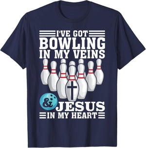 Funny Bowling Gift Women Cute Bowler And Jesus Love T-Shirt - T-Shirt | Navy