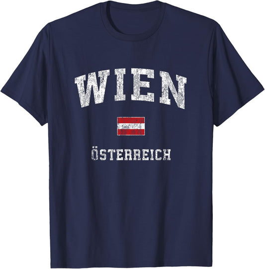 Vienna Austria Vienna Vintage Athletic Sports Design T-Shirt - T-Shirt | Navy