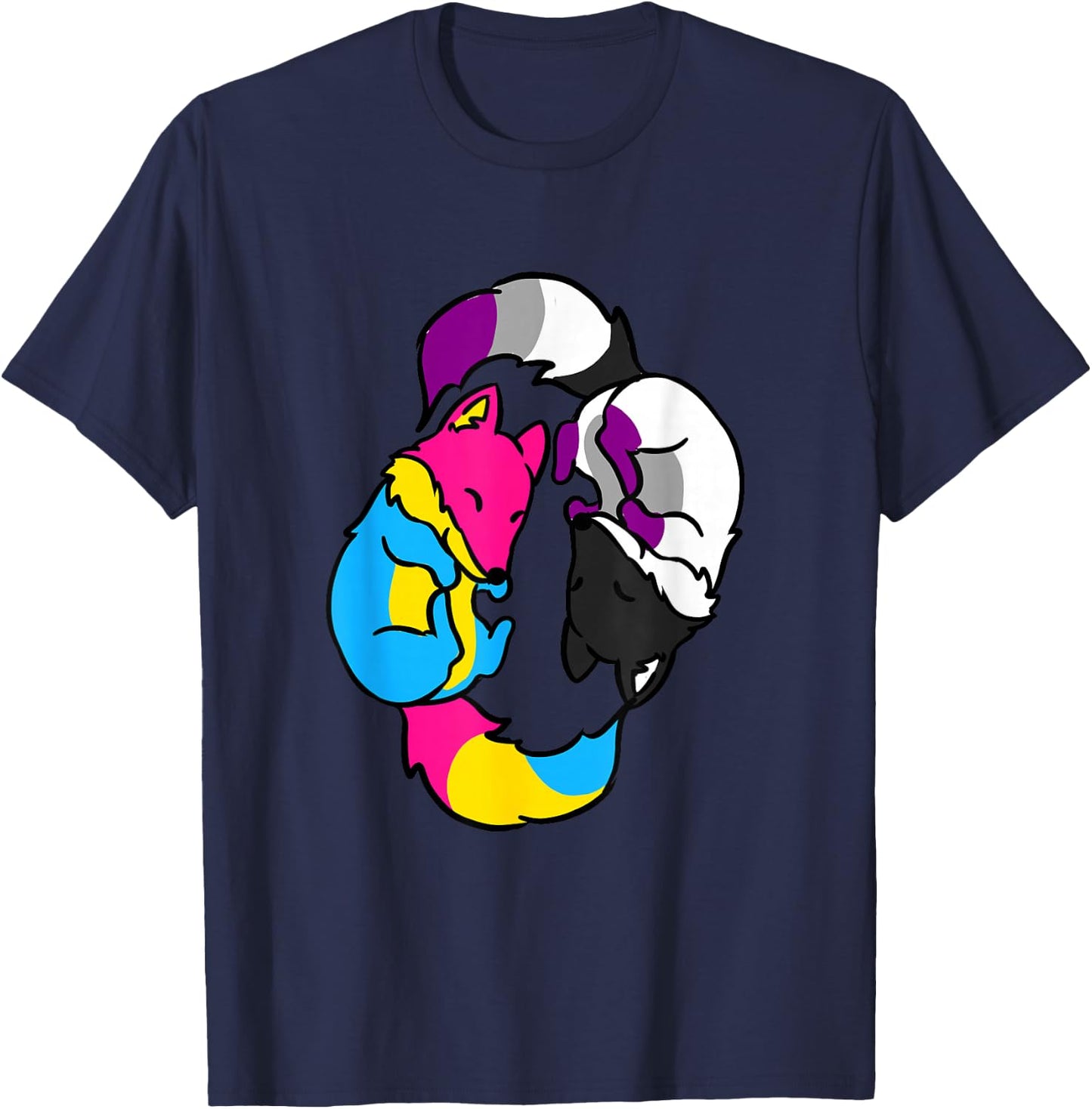 Yin Yang Foxes Demipansexual Flag T-Shirt - T-Shirt | Navy
