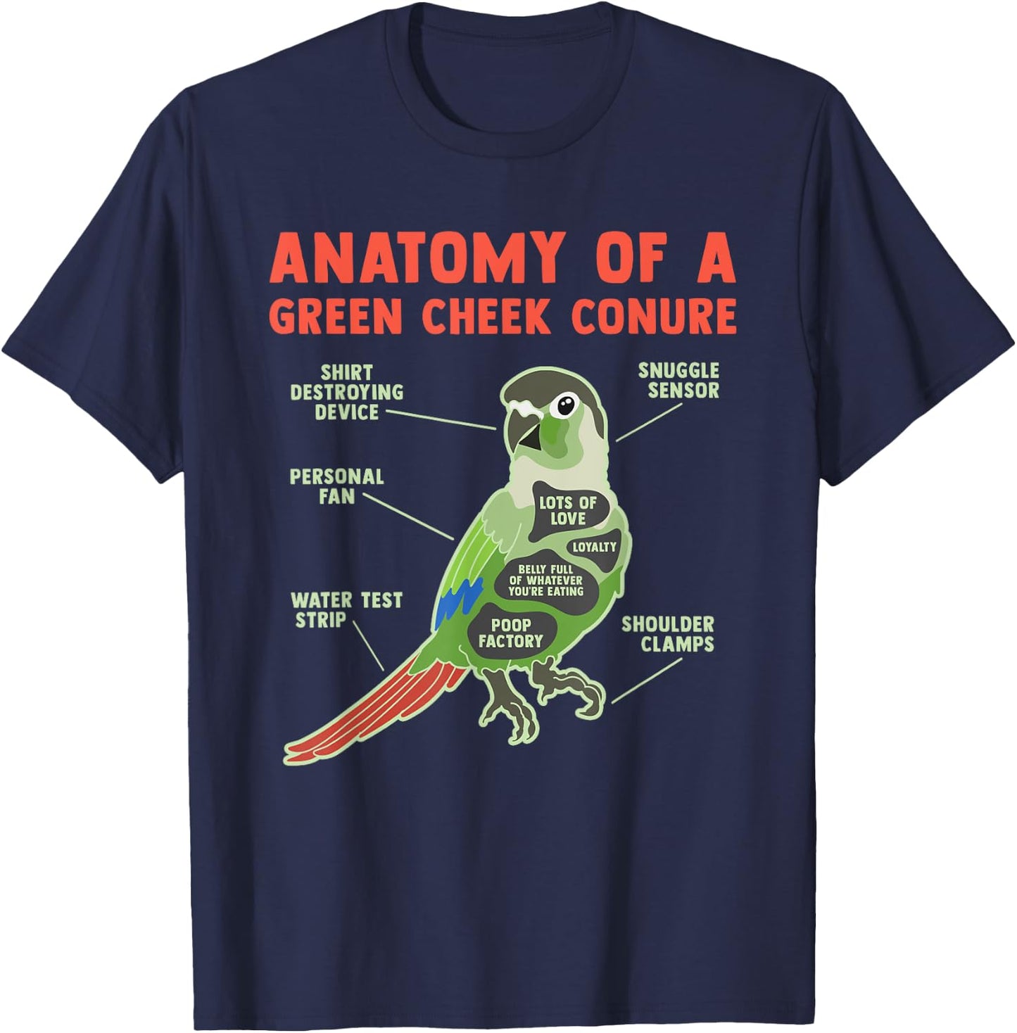 Funny Green Cheek Conure Bird Lover Pineapple Parrot Gifts T-Shirt - T-Shirt | Navy