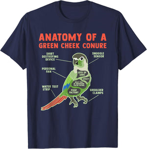 Funny Green Cheek Conure Bird Lover Pineapple Parrot Gifts T-Shirt - T-Shirt | Navy
