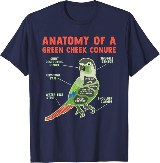 Funny Green Cheek Conure Bird Lover Pineapple Parrot Gifts T-Shirt - T-Shirt | Navy