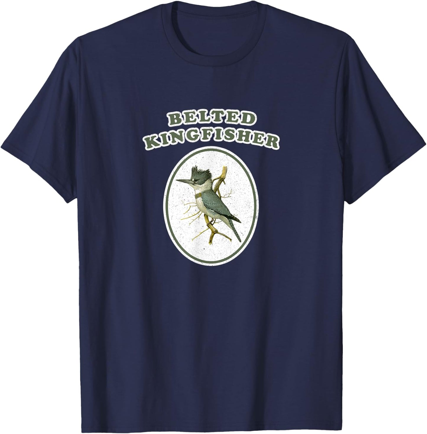 Retro Belted Kingfisher Vintage Bird T-Shirt - T-Shirt | Navy