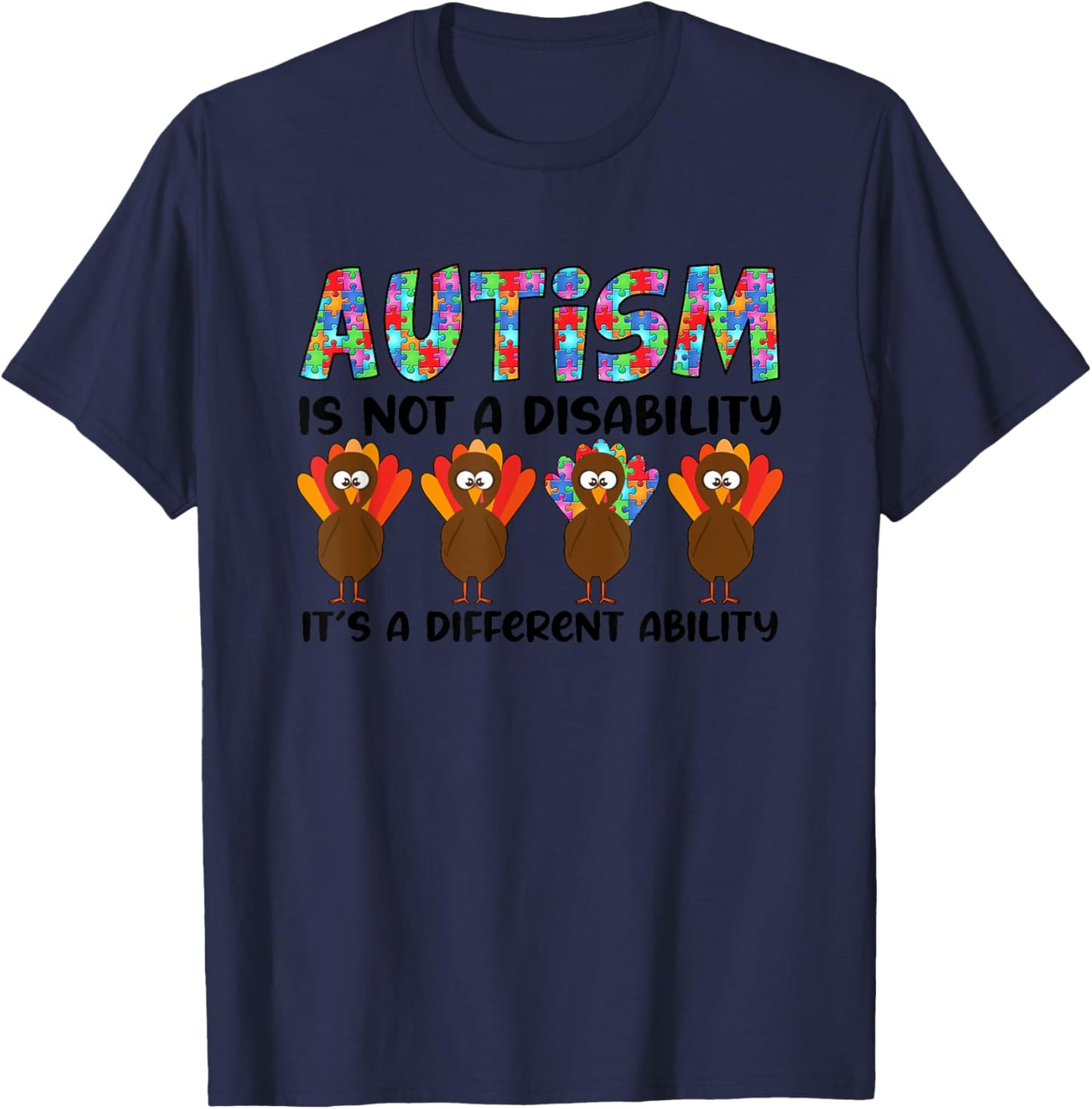 Turkey Puzzle Autism Awareness Month Thanksgiving Fall T-Shirt - T-Shirt | Navy