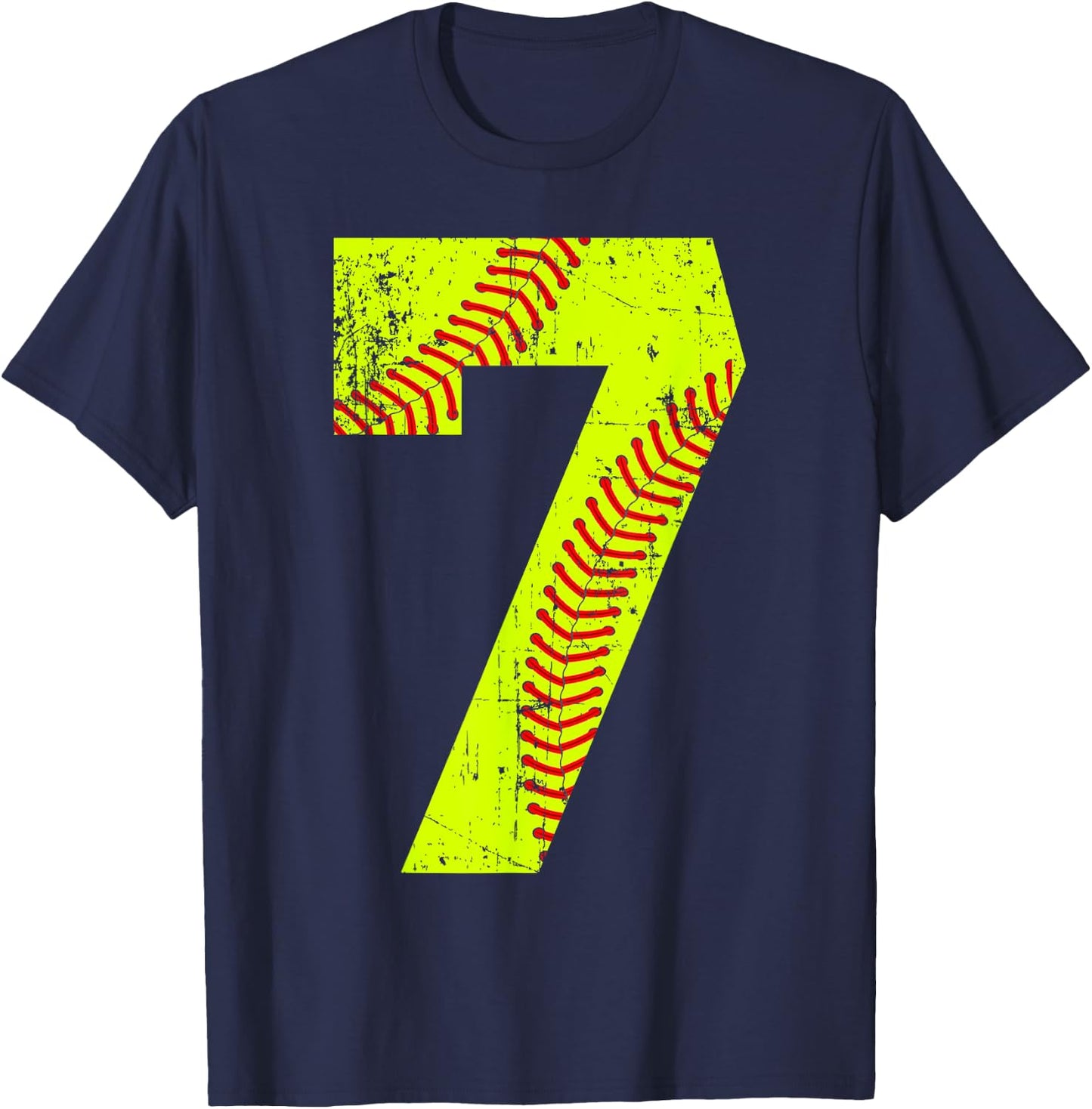 Vintage Softball 7 Jersey Number T-Shirt - T-Shirt | Navy