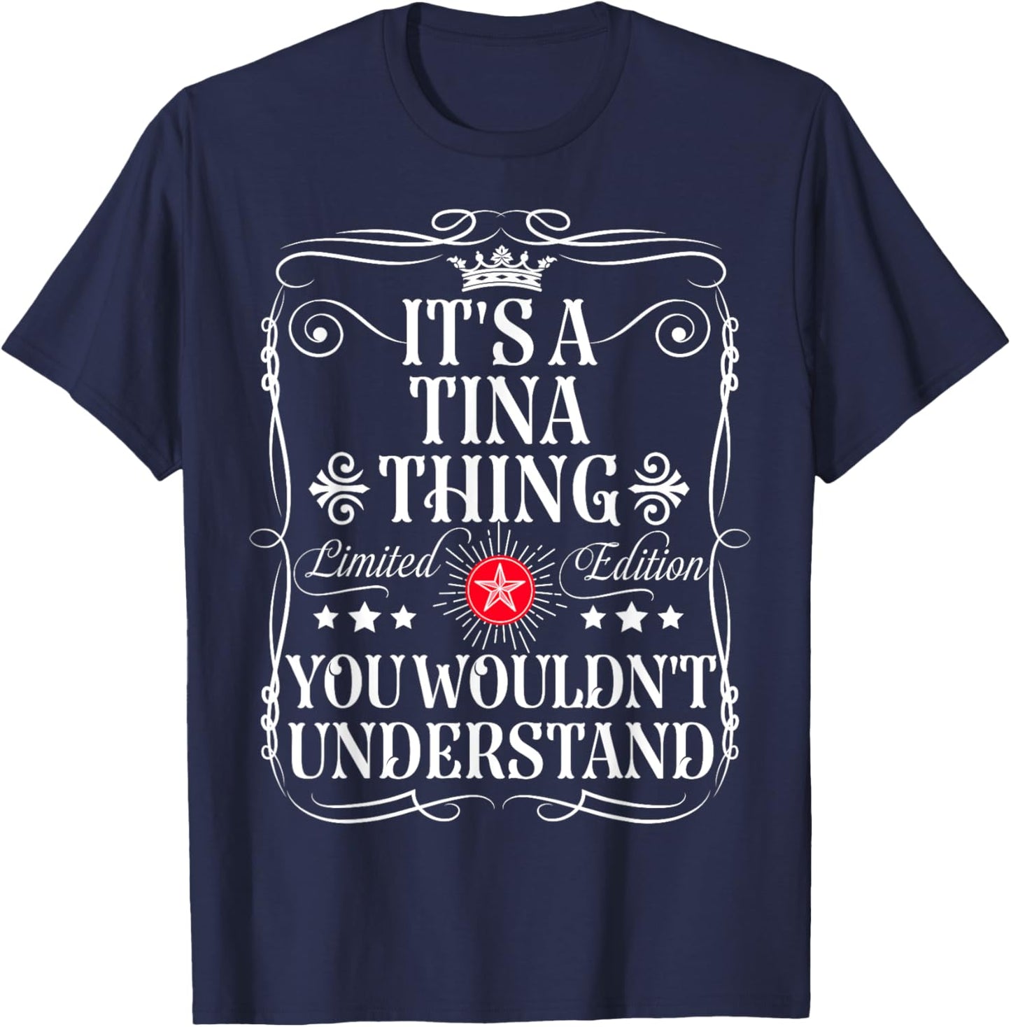 Funny Vintage Tina Name And Gifts Tina Name Its A Tina Thing You Wouldn't Understand -Adults Kids Retro Straight Imported Black Small Party Letter Print Pull On T-Shirt - T-Shirt | Navy