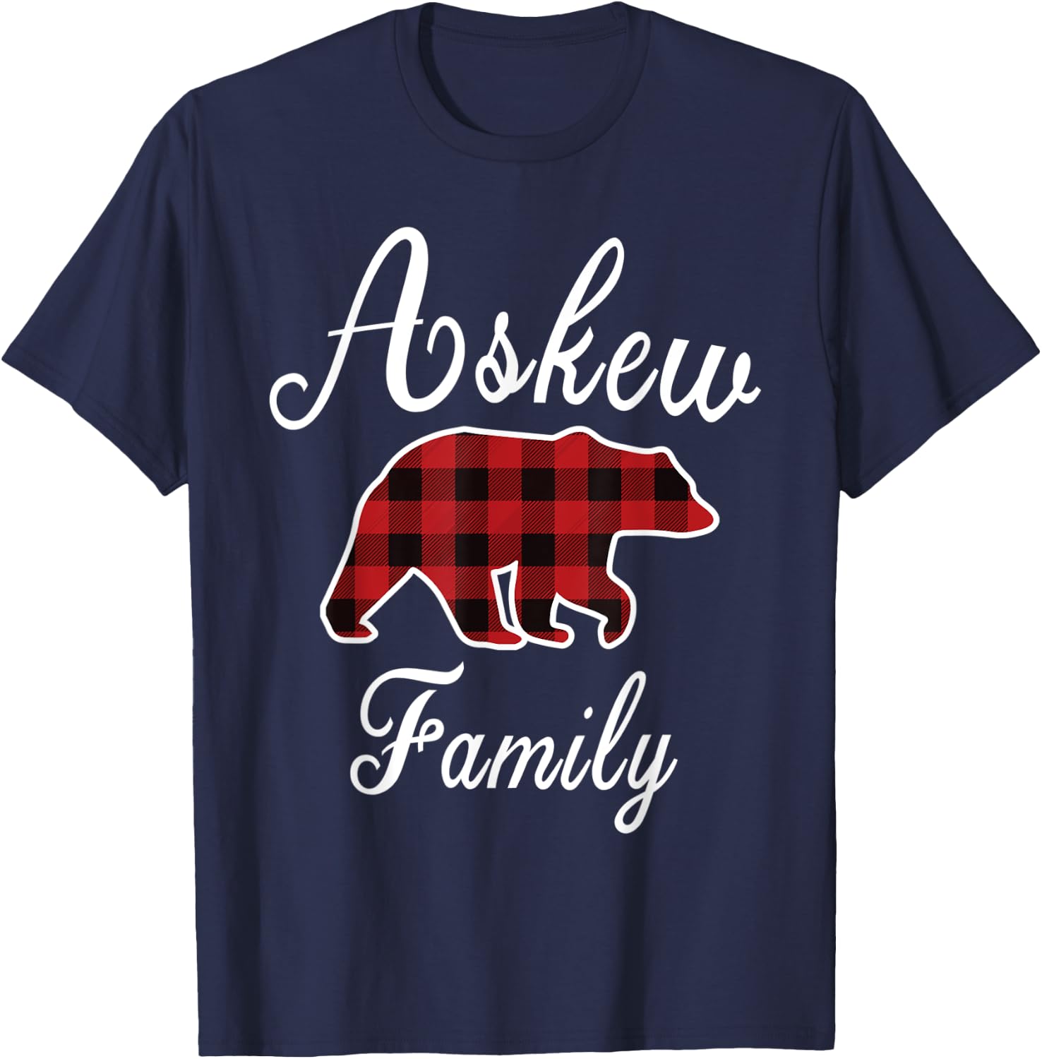 ASKEW Family Bear Red Plaid Christmas Pajama Men Women Gift T-Shirt - T-Shirt | Navy