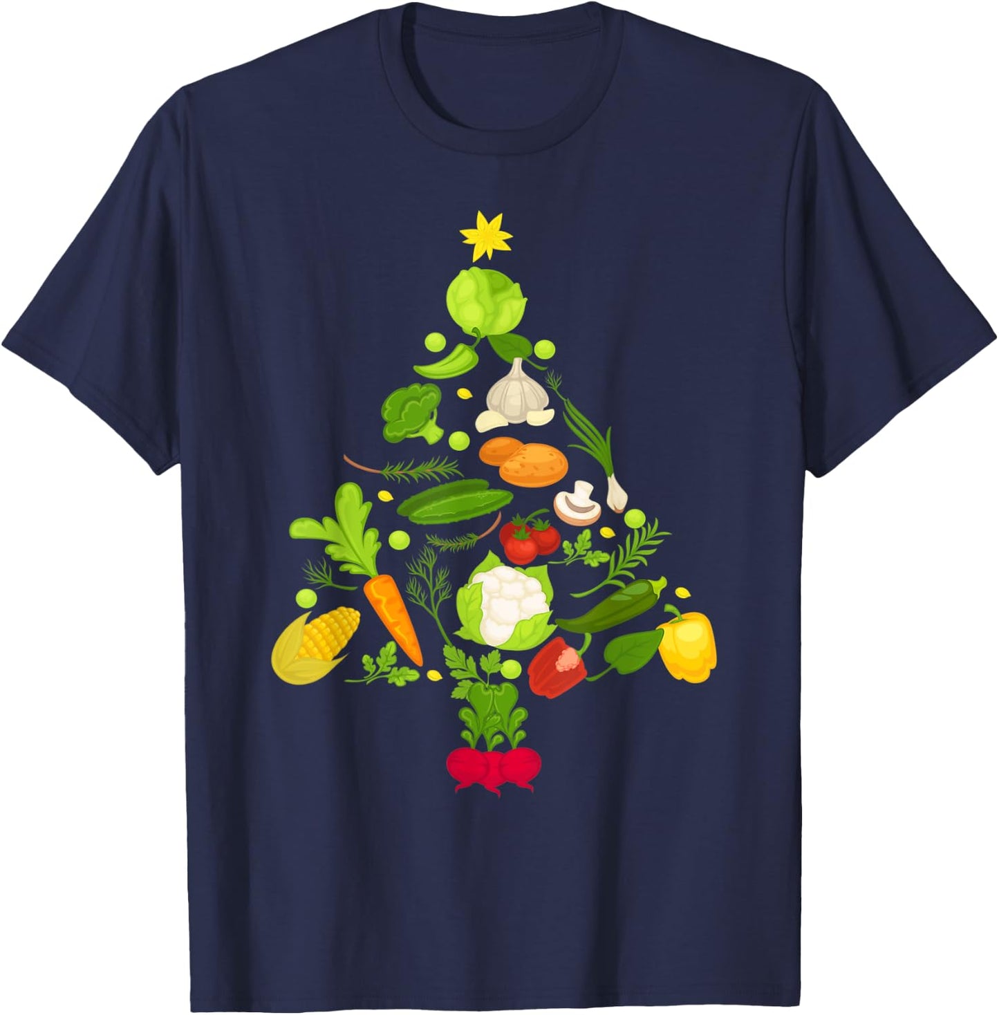 Vegetable Christmas Tree Funny Vegetarian Vegan Xmas Gift T-Shirt - T-Shirt | Navy