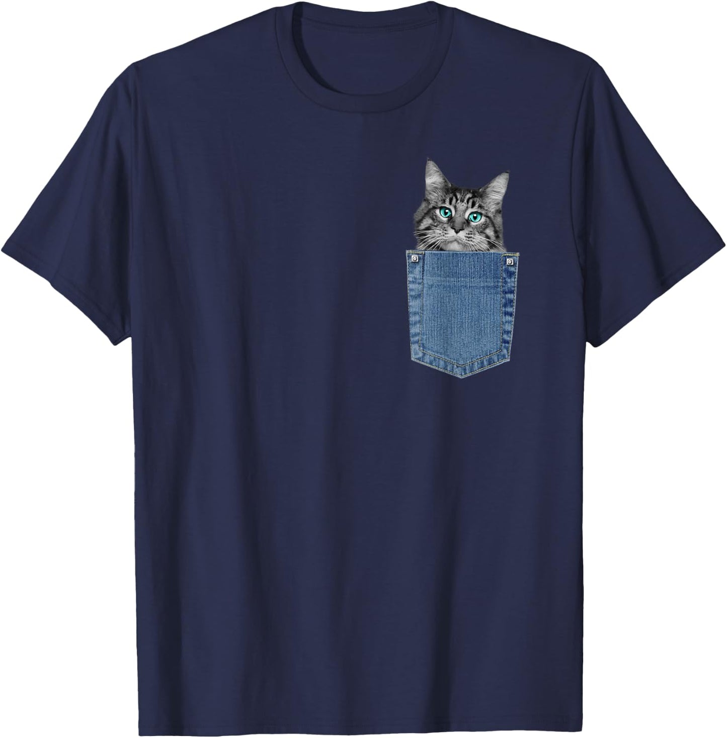 Maine Coon Lover Pocket Kitten Cute Maine Coon Cat Pocket T-Shirt - T-Shirt | Navy
