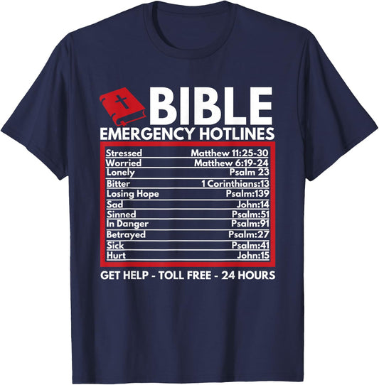 Bible Emergency Numbers - Funny Christian Bible & Jesus T-Shirt - T-Shirt | Navy