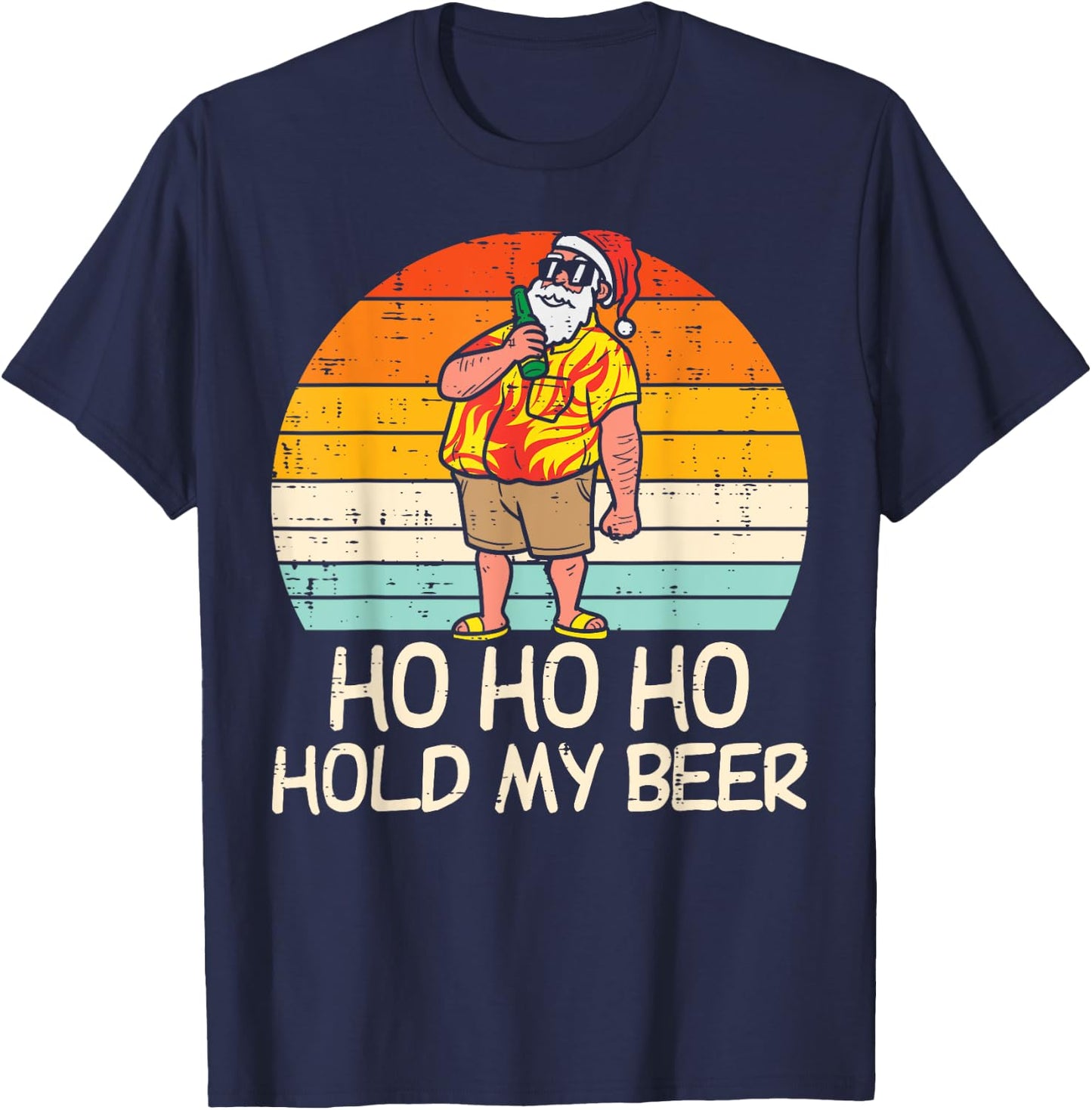 Ho Ho Hold My Beer Santa Summer Christmas In July Drinking Women T-Shirt - T-Shirt | Navy