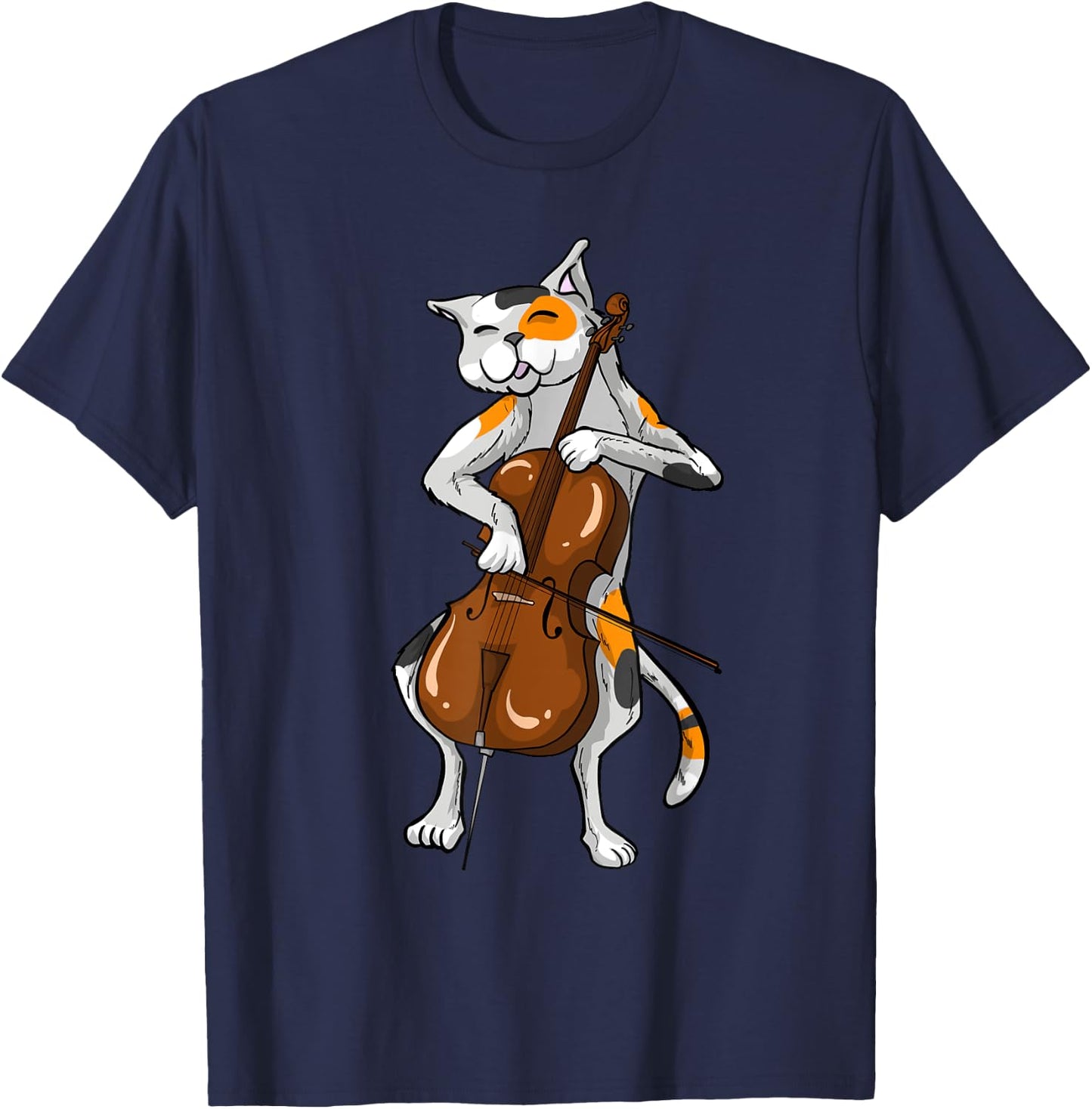 Cool Cat Playing Cello | Funny Kitten Instrument Player Gift T-Shirt - T-Shirt | Navy
