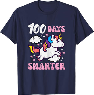 100 Days Smarter Unicorn 100th Day School Toddler Girls Kids T-Shirt - T-Shirt | Navy