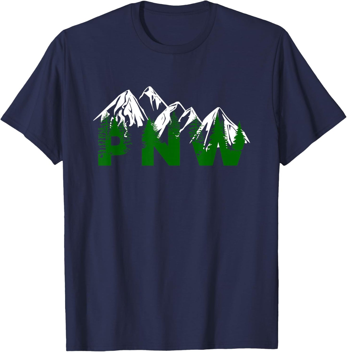 Pacific Northwest PNW Pine Trees Mountains Gift T-Shirt - T-Shirt | Navy