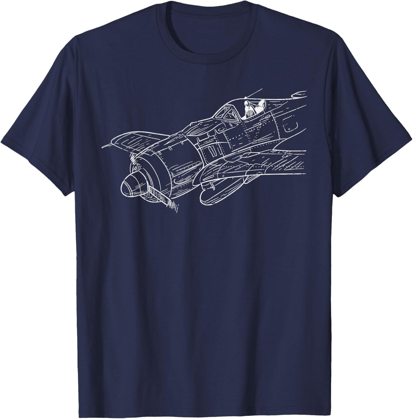 Plane Sketch Vintage Aircraft Aviation Pilot Aviator Gift T-Shirt - T-Shirt | Navy