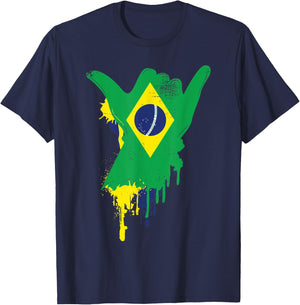 Shaka Sign Vintage Brazil Flag - Surfing & Surf T-Shirt - T-Shirt | Navy