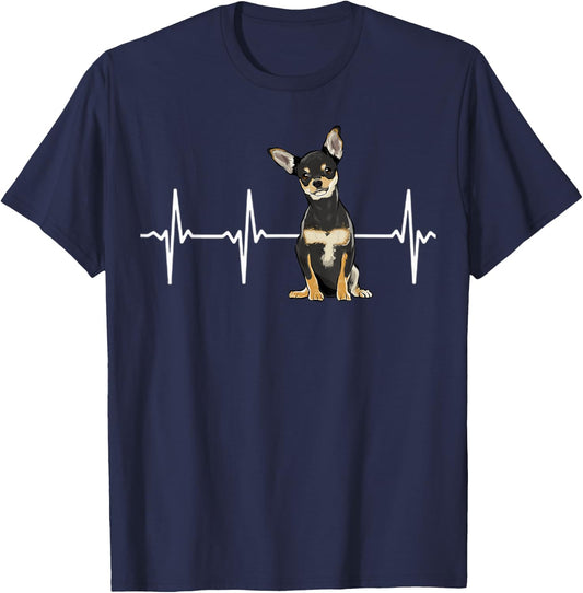 Black Chihuahua Heartbeat Dog Lover Men Women Kids T-Shirt - T-Shirt | Navy