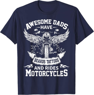 Awesome Dads Have Beards Tattoos and Rides Motorcycles T-Shirt - T-Shirt | Navy