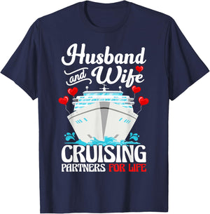 Husband Wife Couple Matching Cruise Partners Cruising Trip T-Shirt - T-Shirt | Navy