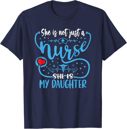 My Daughter Is A Nurse Proud Nurse's Mom Dad RN LPN Family T-Shirt - T-Shirt | Navy