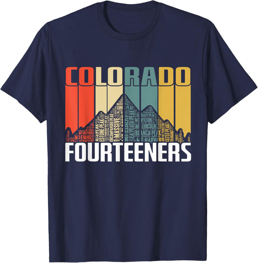 Colorado 14ers Hiking Fourteeners Retro Vintage Gift T-Shirt - T-Shirt | Navy