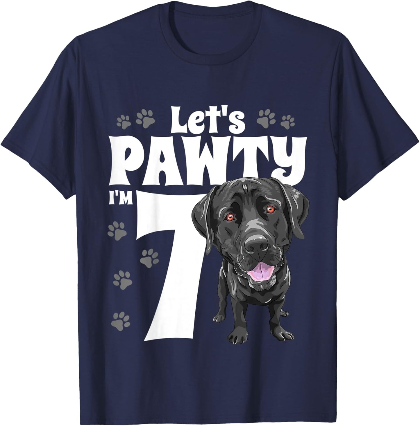 7 Year Old Black Lab Dog Birthday Pawty Labrador 7th Gift Kids T-Shirt - T-Shirt | Navy
