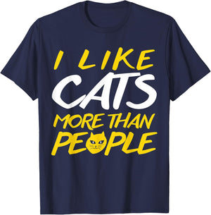 I Like Cats More Than People Funny Animal Cat Lover Pun Gift Women Kids T-Shirt - T-Shirt | Navy