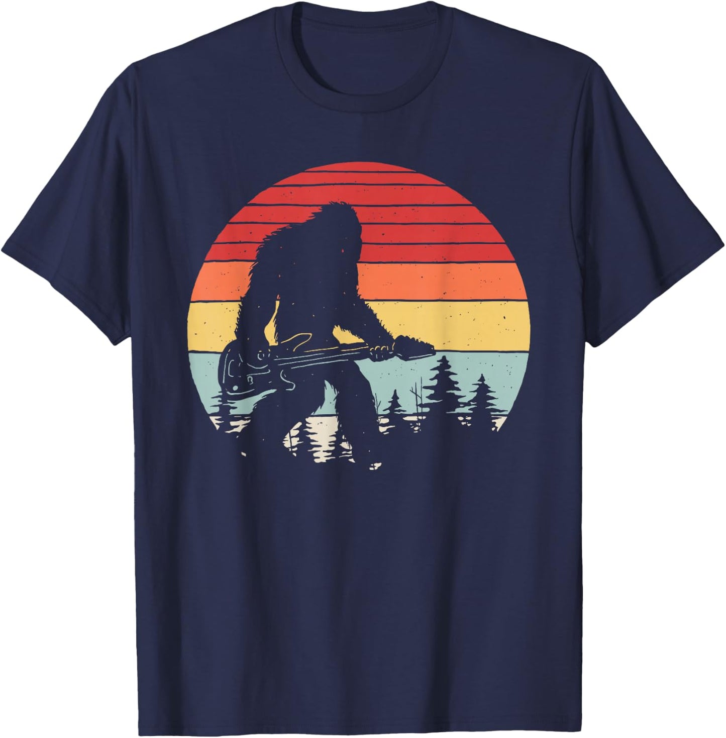 Vintage Retro Bigfoot Guitar T-Shirt - T-Shirt | Navy