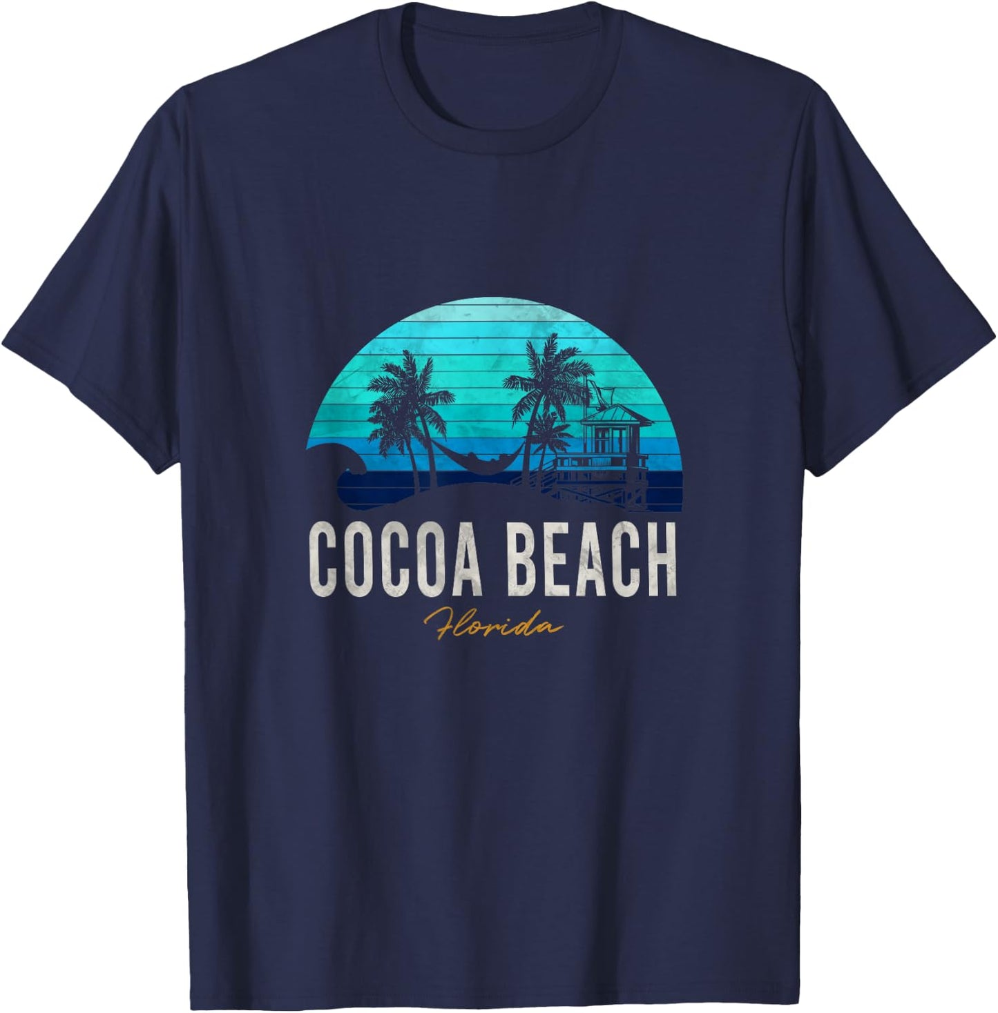 Cocoa Beach Florida Vacation Beach Sunset Palms Surf T-Shirt - T-Shirt | Navy