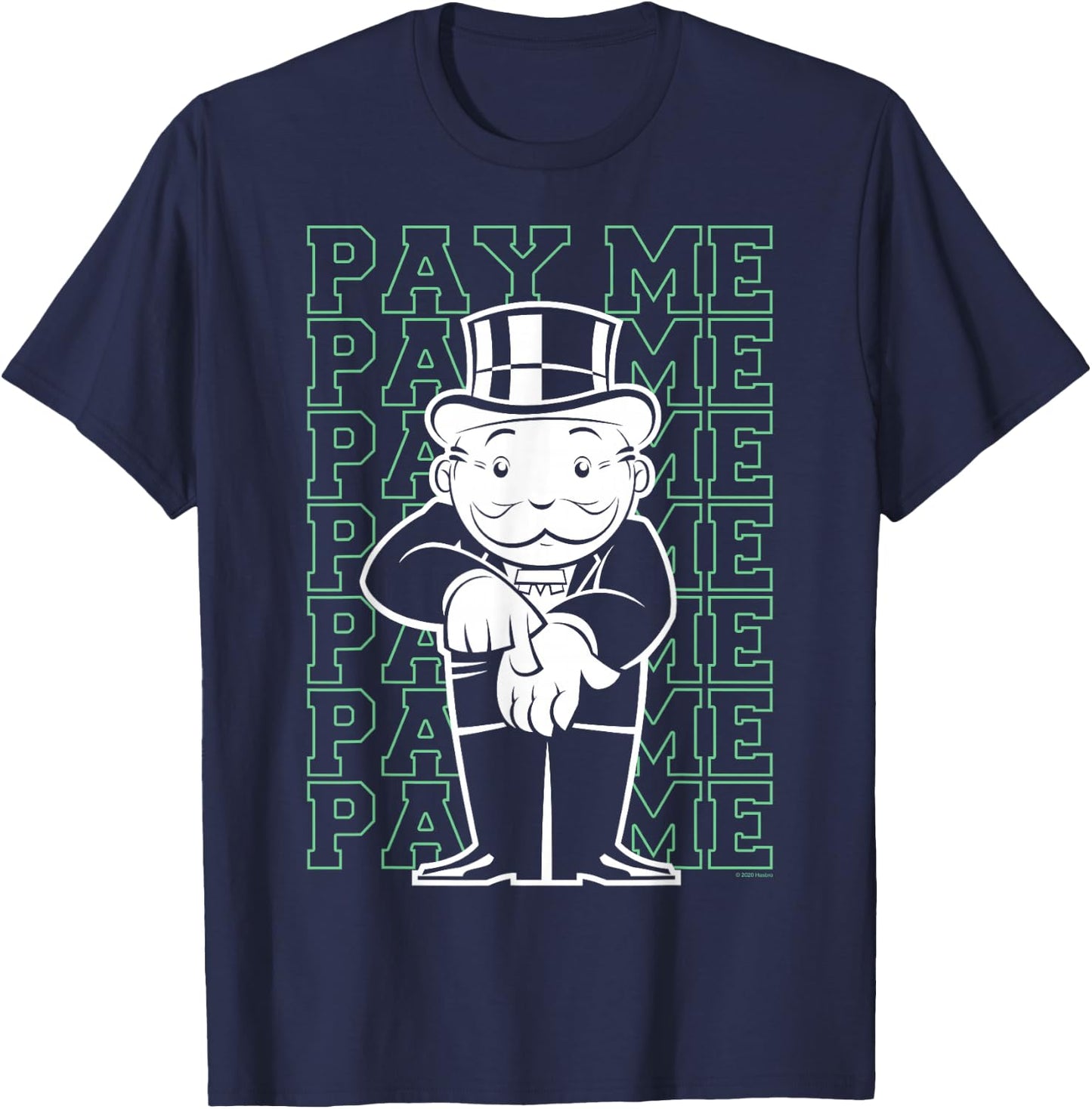 Monopoly Rich Uncle Penny Bags Pay Me Text Stack T-Shirt - T-Shirt | Navy